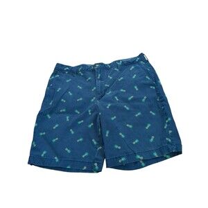 George Size 34 Navy Chino Flat Front Pineapple Shorts Men's Tropical Pattern